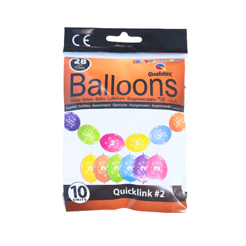 10 Multicoloured Number 2 Quicklink Balloons