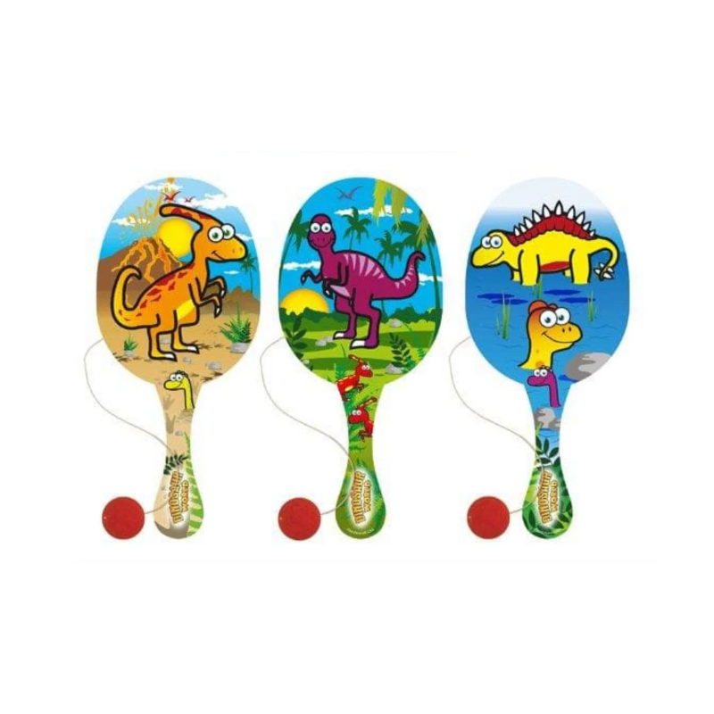 Dinosaur Wooden Paddle Bat and Ball Set