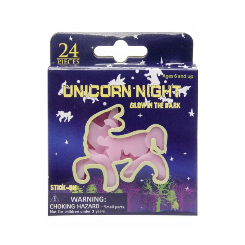 24 Unicorn Glow in the Dark Stick On Plastic Stickers 