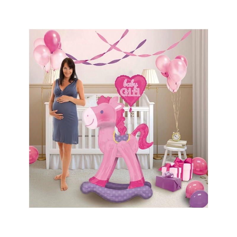 Giant Pink Rocking Horse AirWalker Baby Girl Foil Balloon 