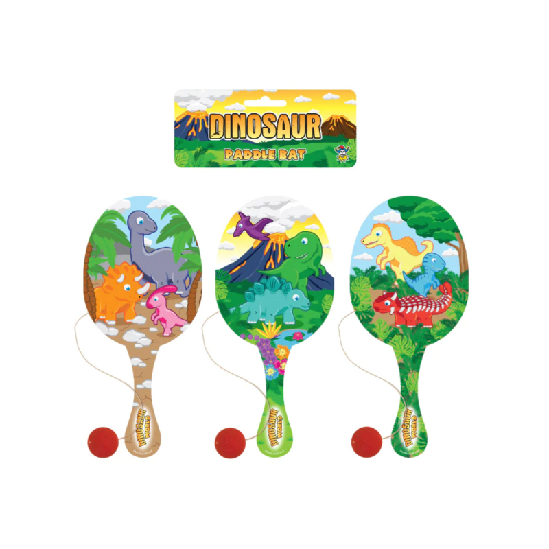 Dinosaur Wooden Paddle Bat and Ball Set