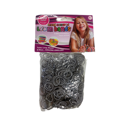 600 Multi Coloured Loom Bands Grey & Black