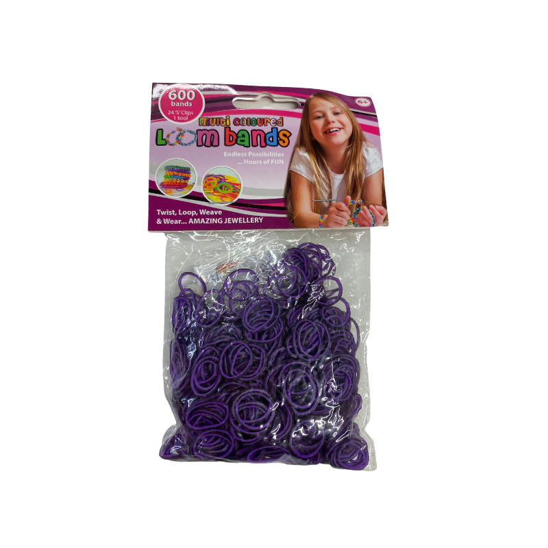 600 Multi Coloured Loom Bands Purple & Black