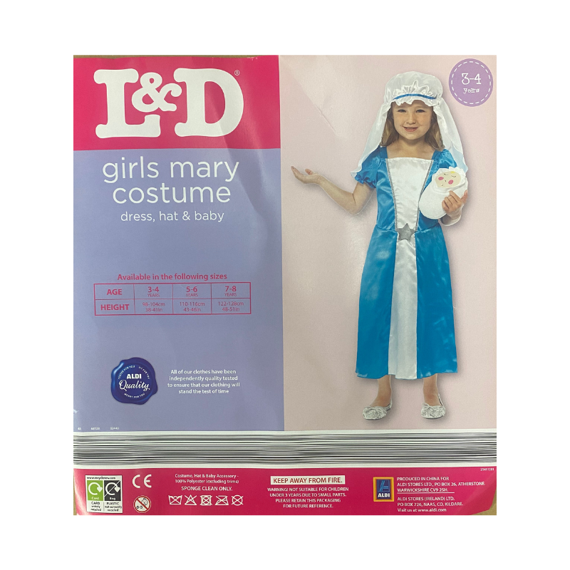 Mary Nativity Costume Fancy Dress Age 3-4