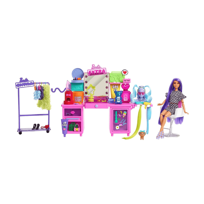 Mattel Barbie Extra Doll & Vanity Playset with Puppy & Accessories