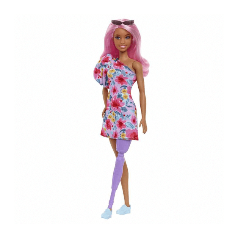 Mattel Barbie Fashionista Doll With Pink Hair Floral Dress & Prosthetic Leg