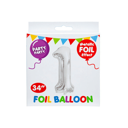 34" Silver Metallic Foil Number 1 Balloon